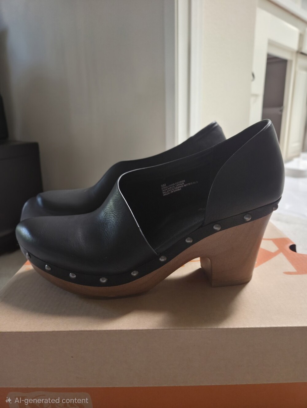 Korks Black Leather Studded Clog Heels - Picture 3 of 8